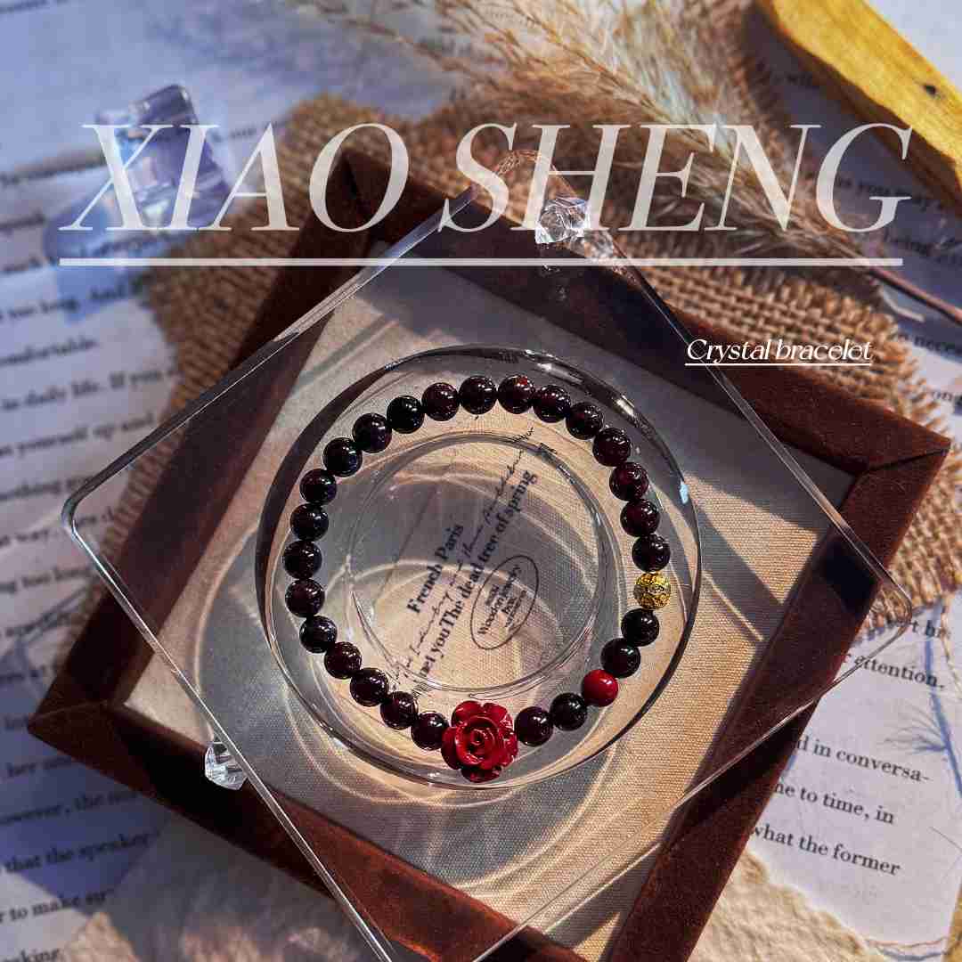 天然水晶【血色玫瑰】朱砂玫瑰 石榴石 天然水晶女手串百搭默认微瑕