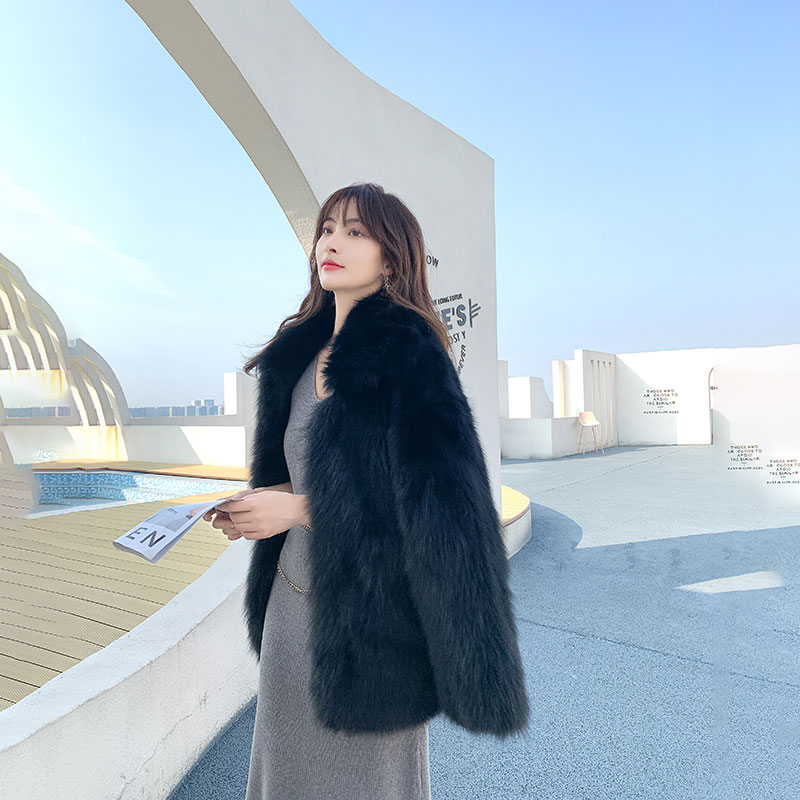 「神明少女」海宁毛毛外套女50/70长黑色