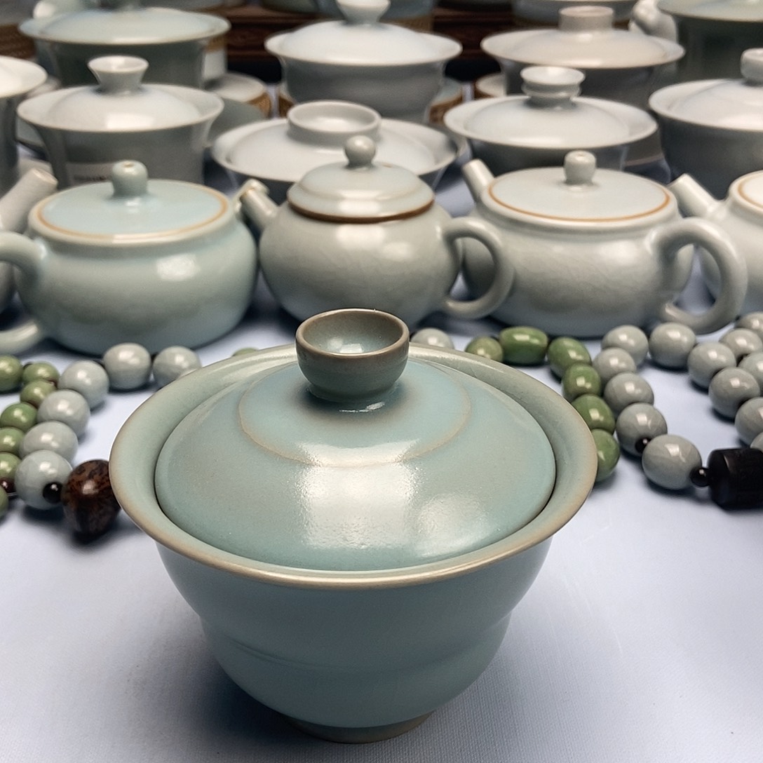 杯仿古天蓝漏福禄盖碗原矿原釉原产地