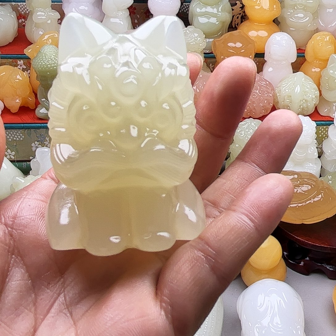 大***蛋石材醒狮手把摆件