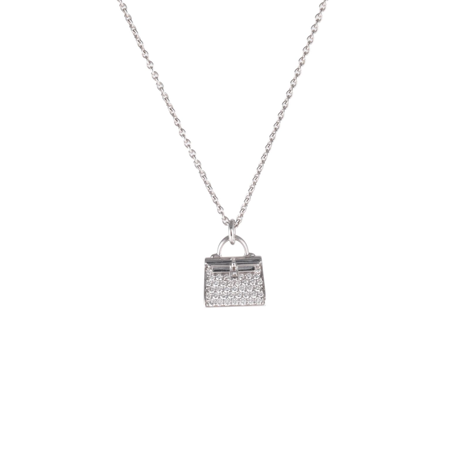 99新 Hermes/爱马仕 花花Amulettes Kelly 项链 满钻18k白金 项链