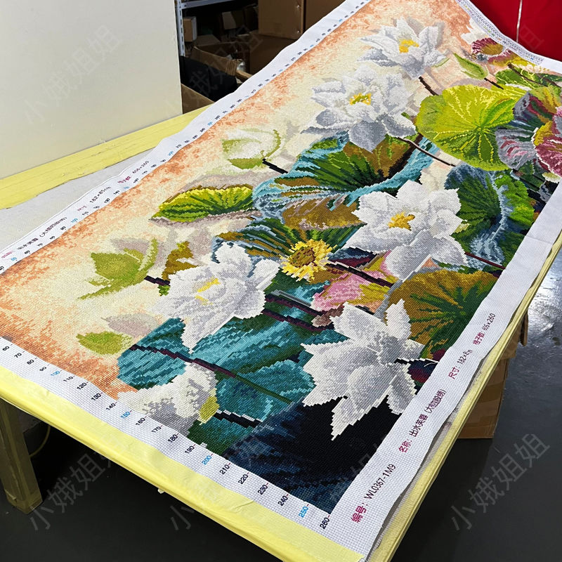 白莲花十字绣成品不带框纯手工出售已绣好的2024新款客厅高端荷韵