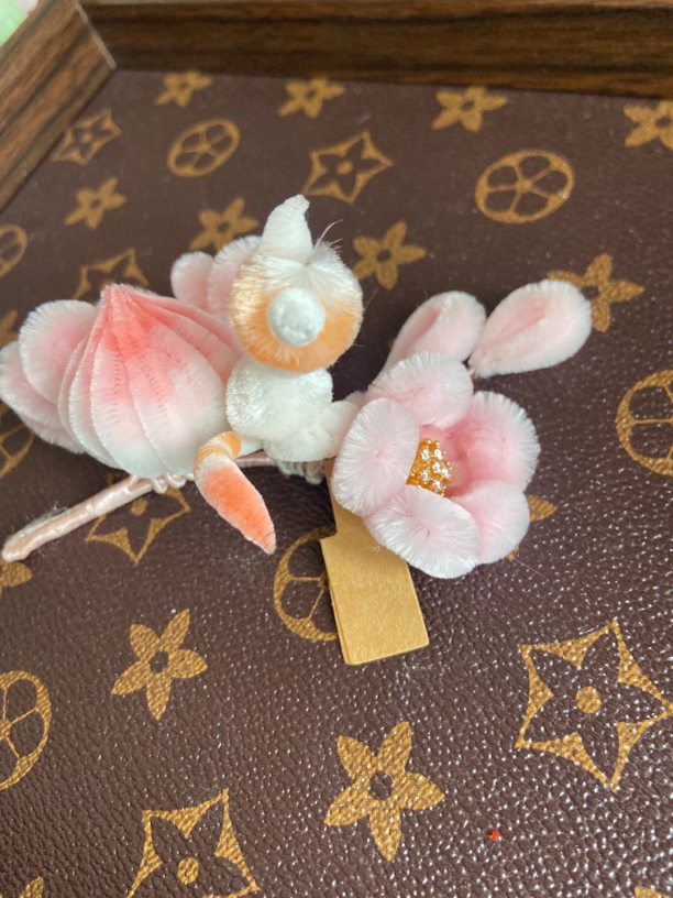 非遗绒花桃花桃子小猫发簪y