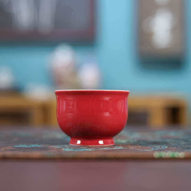 【阿茶】立勤堂红釉青花内绘兰花杯B（FLP-B-021）
