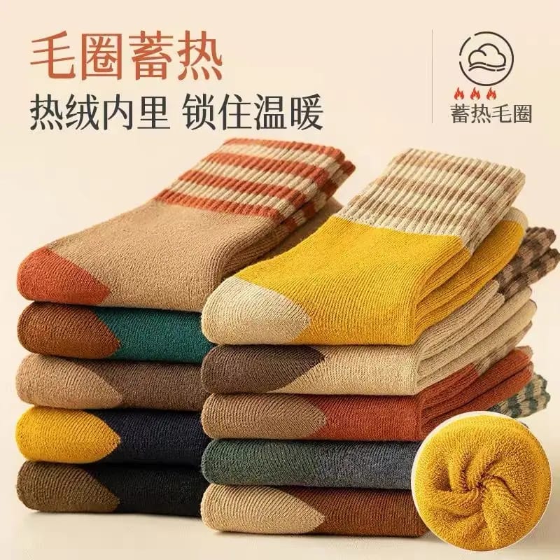 【买5双送3双】秋冬季男女同款加绒加厚毛圈保暖袜运动百搭中筒袜