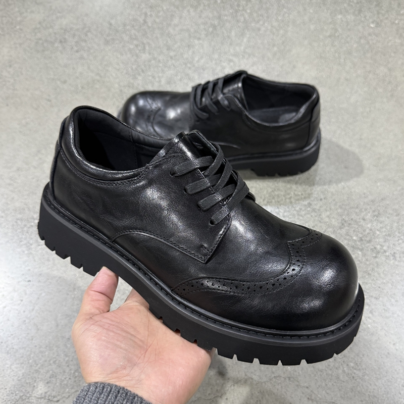 秋冬英伦风布洛克潮牌款大头皮鞋时尚休闲鞋版增高商务正装男鞋