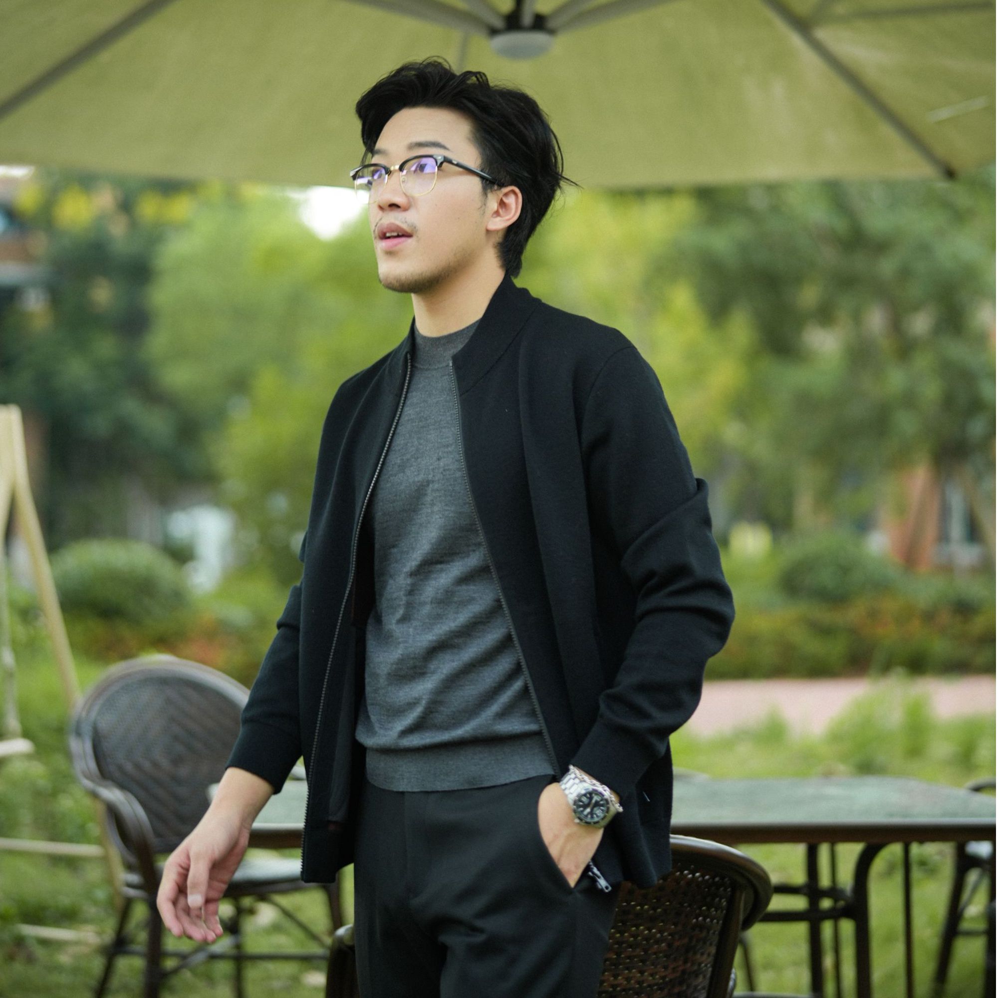 秋冬新款100%绵羊毛立领夹克长袖商务休闲时尚男士针织拉链外套