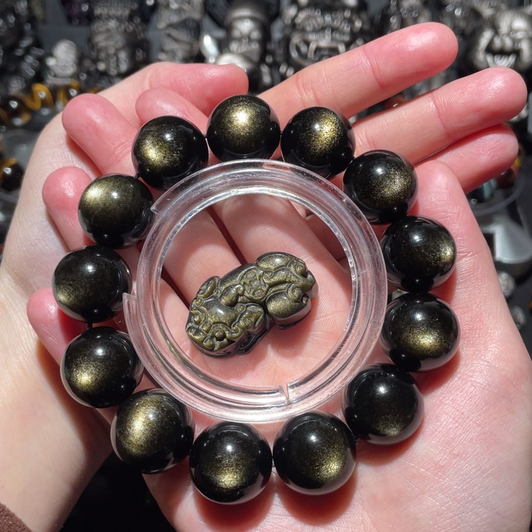 黑曜岩手串未镶嵌饺*?