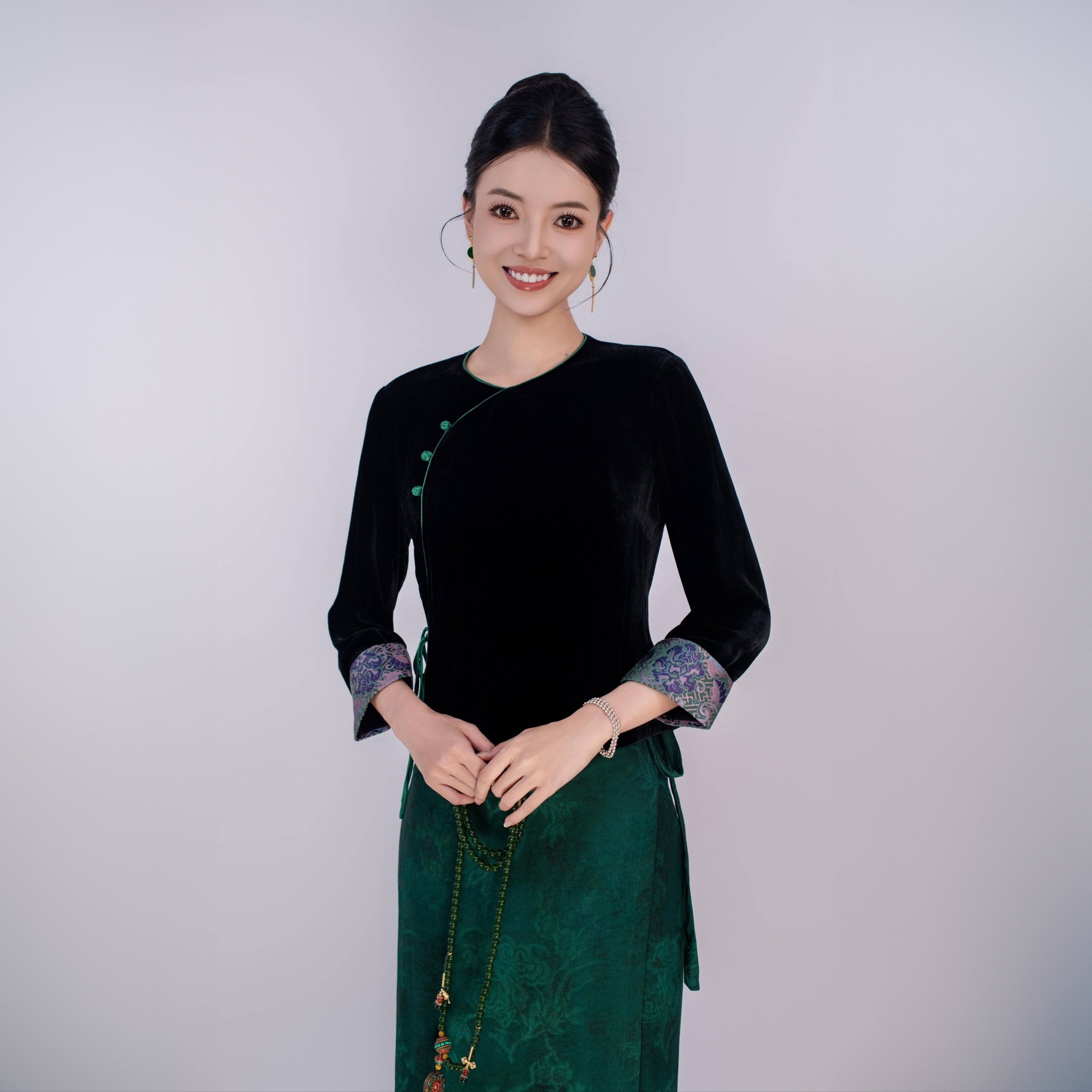 玉家人【勐静套装优惠】满分桑蚕丝丝绒款傣族服装改良服饰上衣