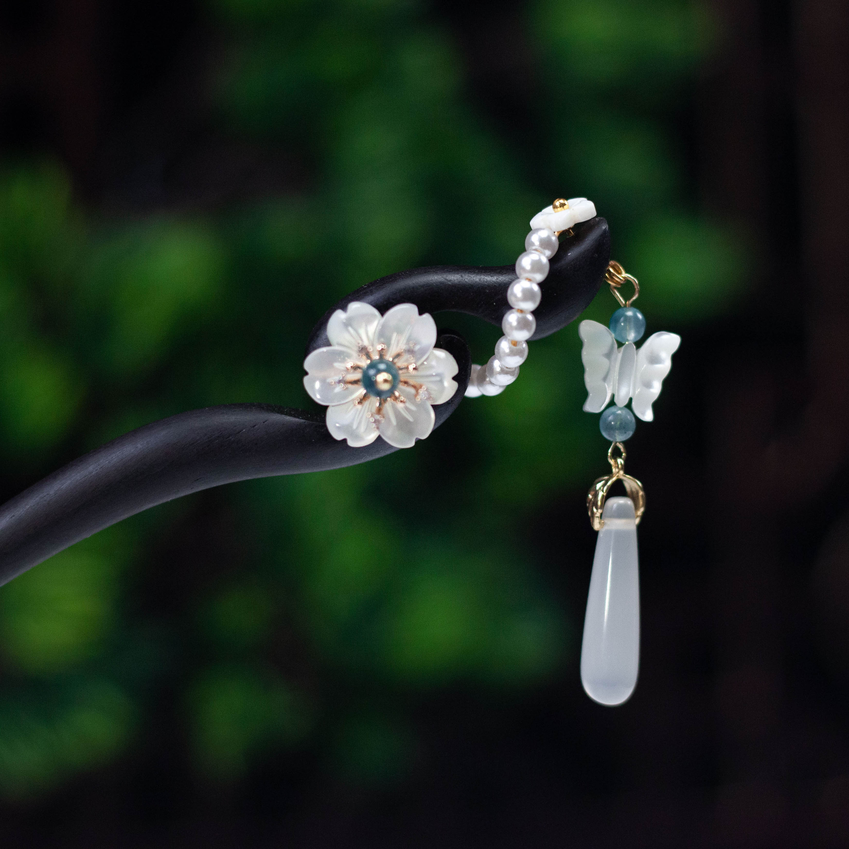 黑檀木日常百搭盘发蝶贝蝴蝶实木发簪古风簪子手工发簪气质国风