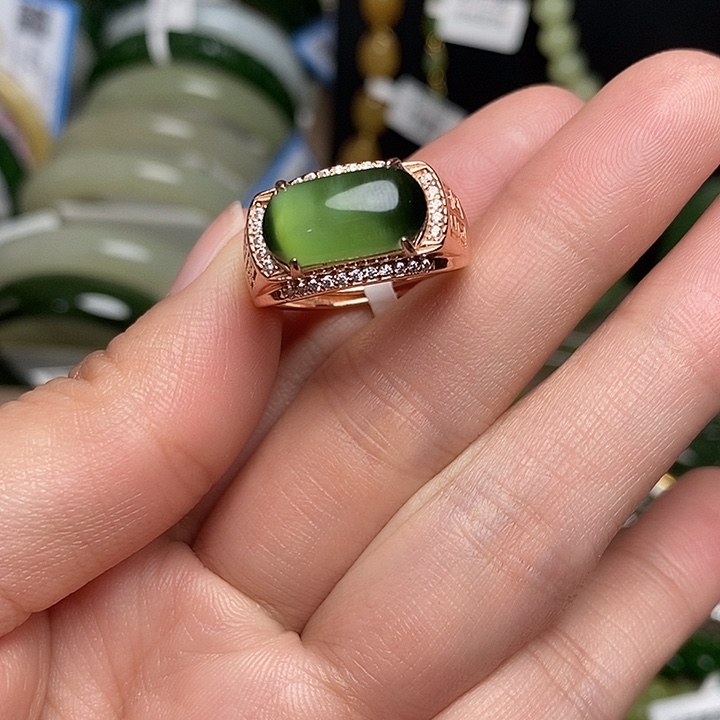 祁***和田玉银S925镶嵌戒指