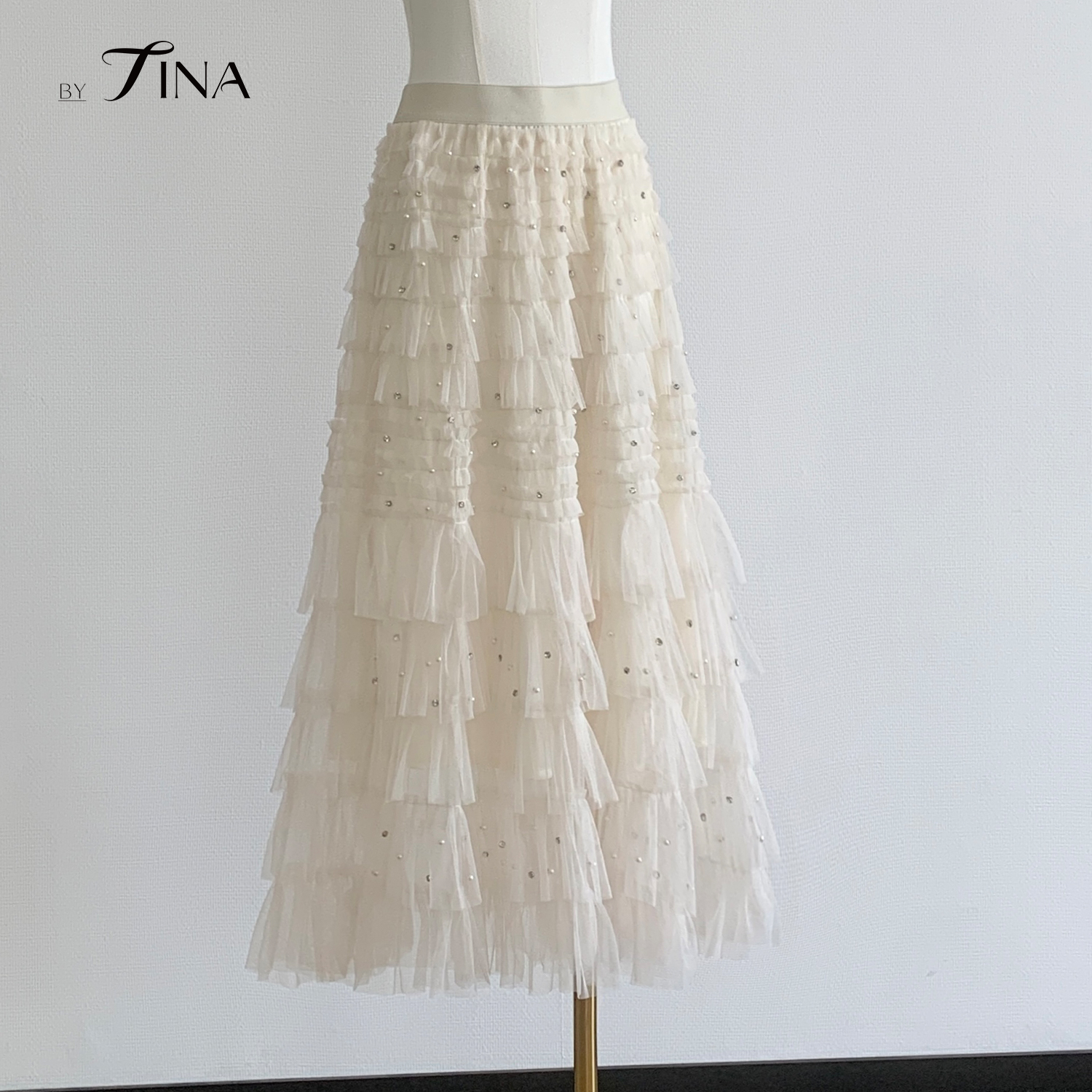 ByTina 星糖蓬纱 重工钉珠工艺 多层次高蓬捏褶纱裙