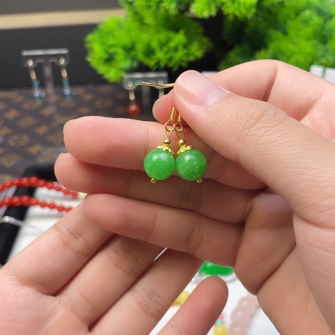 翡翠14K金镶嵌耳饰