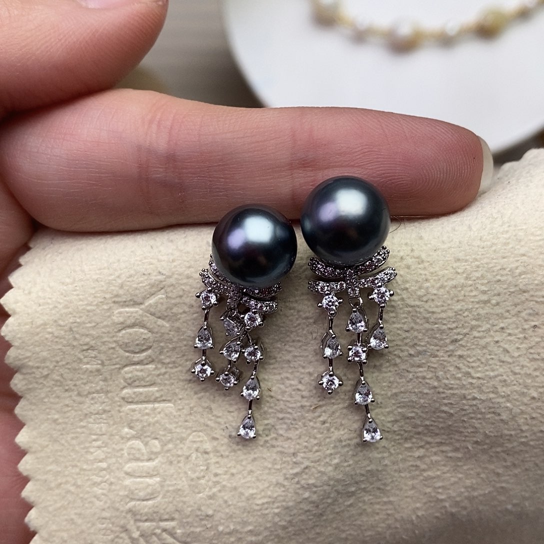 海水珍珠耳饰银S925镶嵌