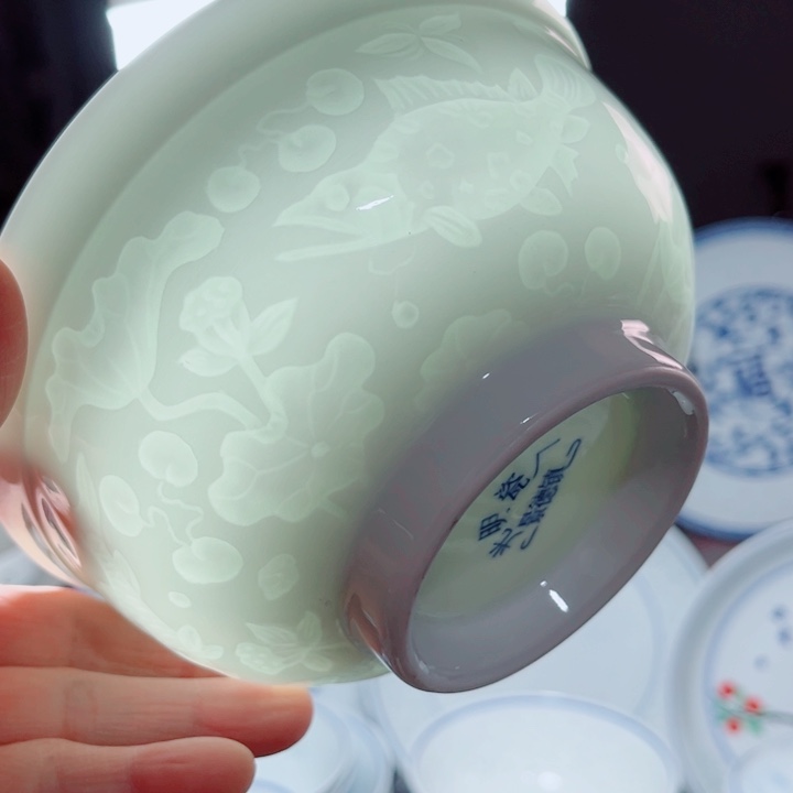 青花玲珑5.5寸饭碗鱼藻纹