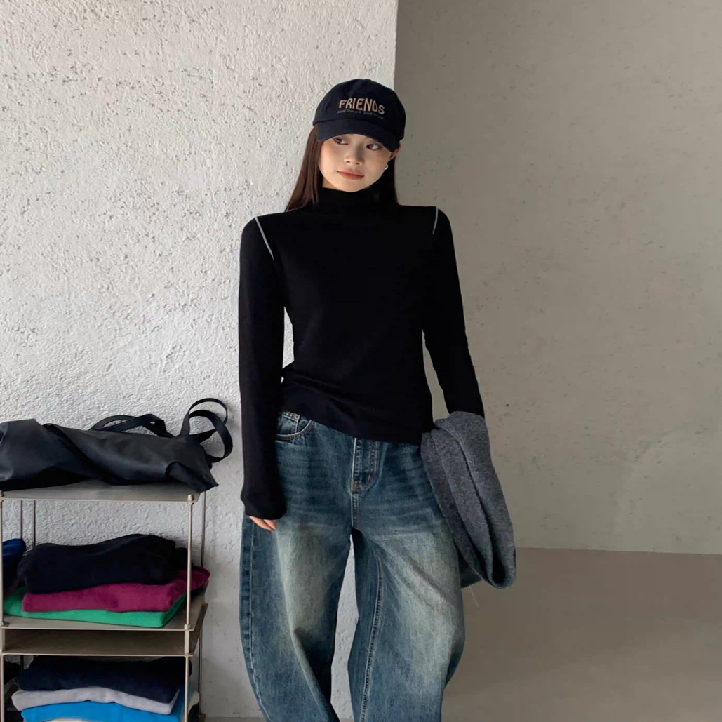 露丝同款半高领加绒磨毛长袖T恤女秋冬修身显瘦内搭打底衫上衣