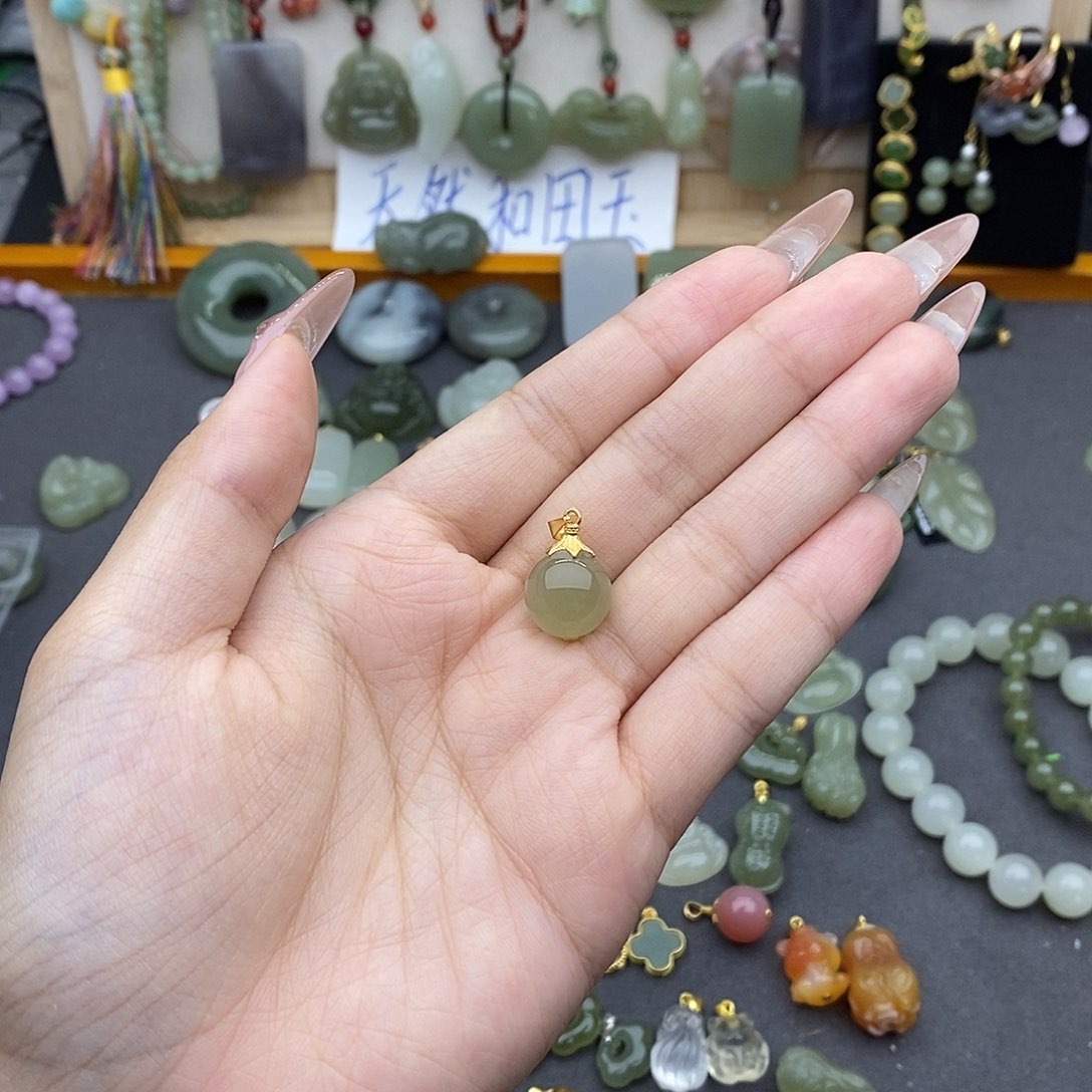 和田玉银S925镶嵌吊坠(不含链)