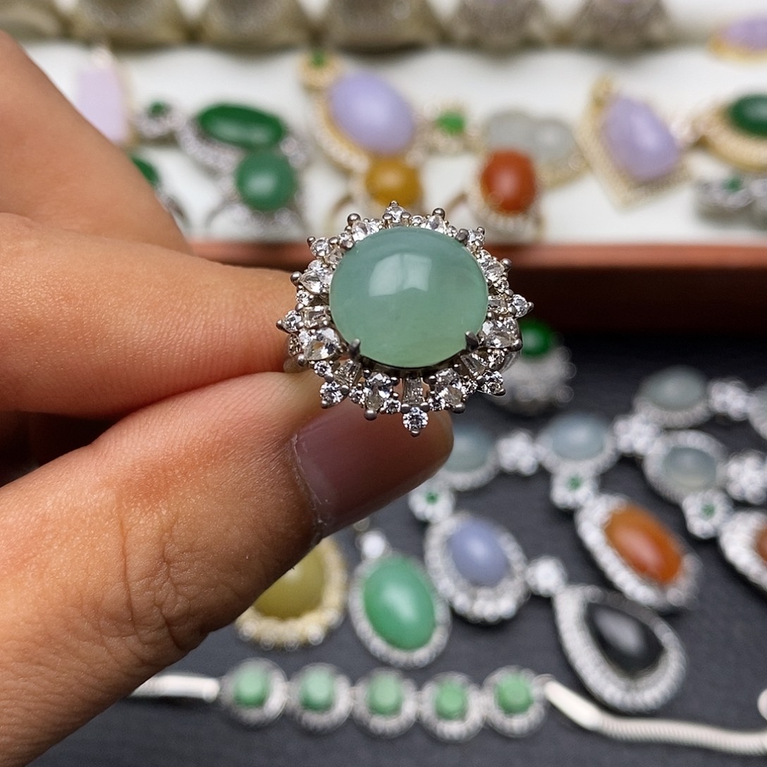 翡翠银S925镶嵌戒指/1212