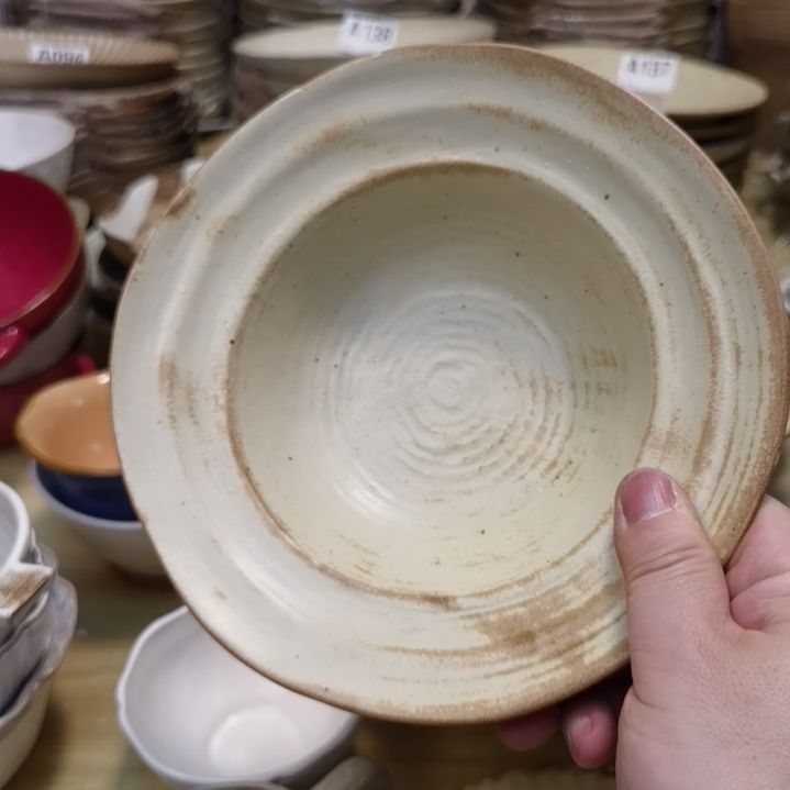 瓷片微瑕粗陶草帽深盘两个一组