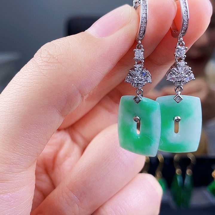 翡翠耳饰银S925镶嵌饰品