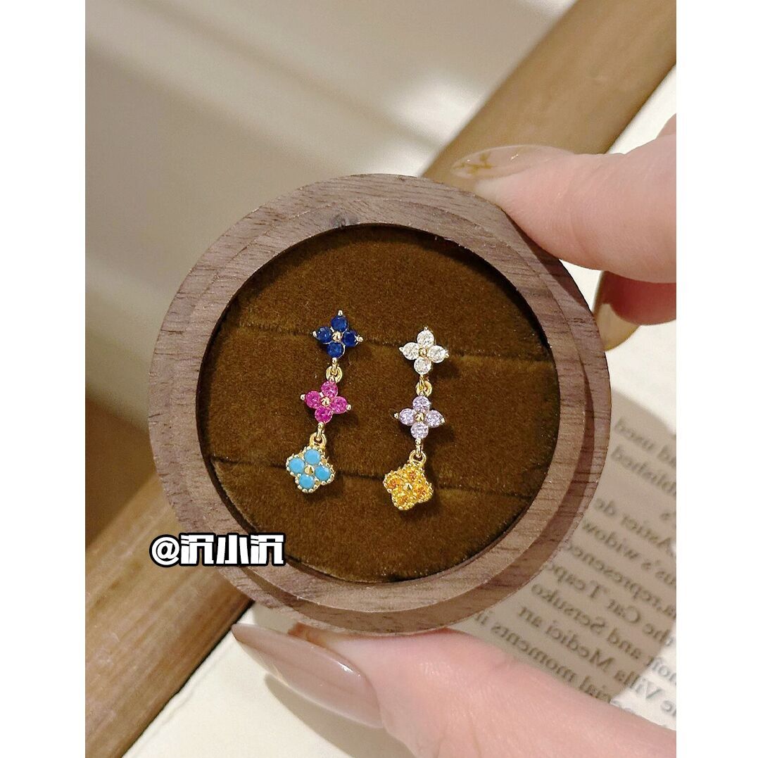 铜合金耳饰 【彩色滴釉四叶草耳钉Z89】高版本简约轻奢高级气质耳环