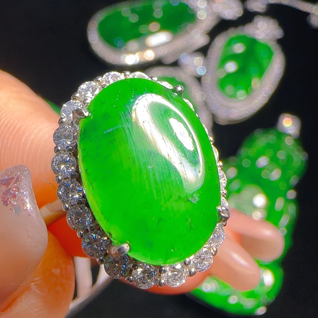 翡翠戒指银S925镶嵌天然