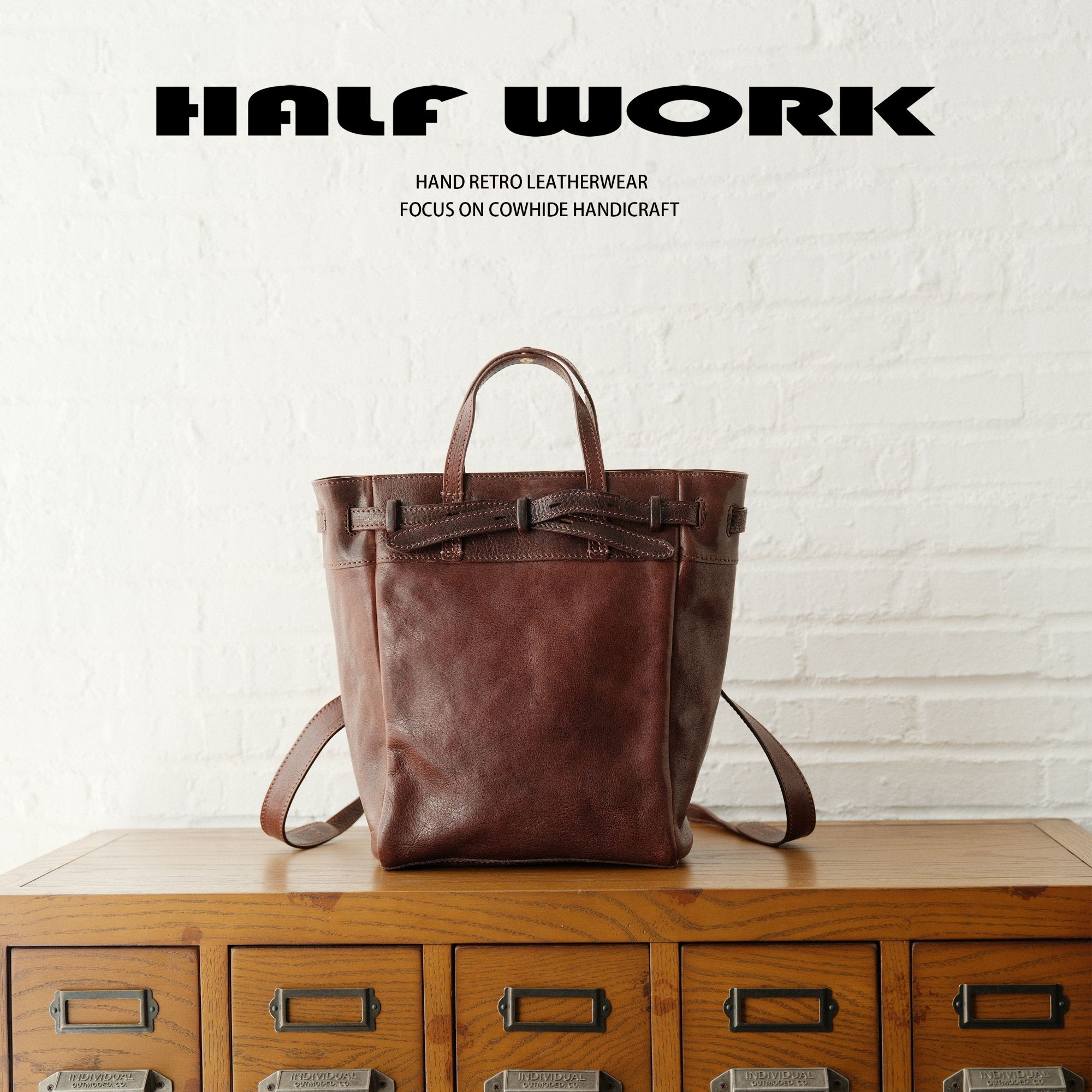 HALF WORK/伴工 头层牛皮 手提托马斯双肩包KB-2902