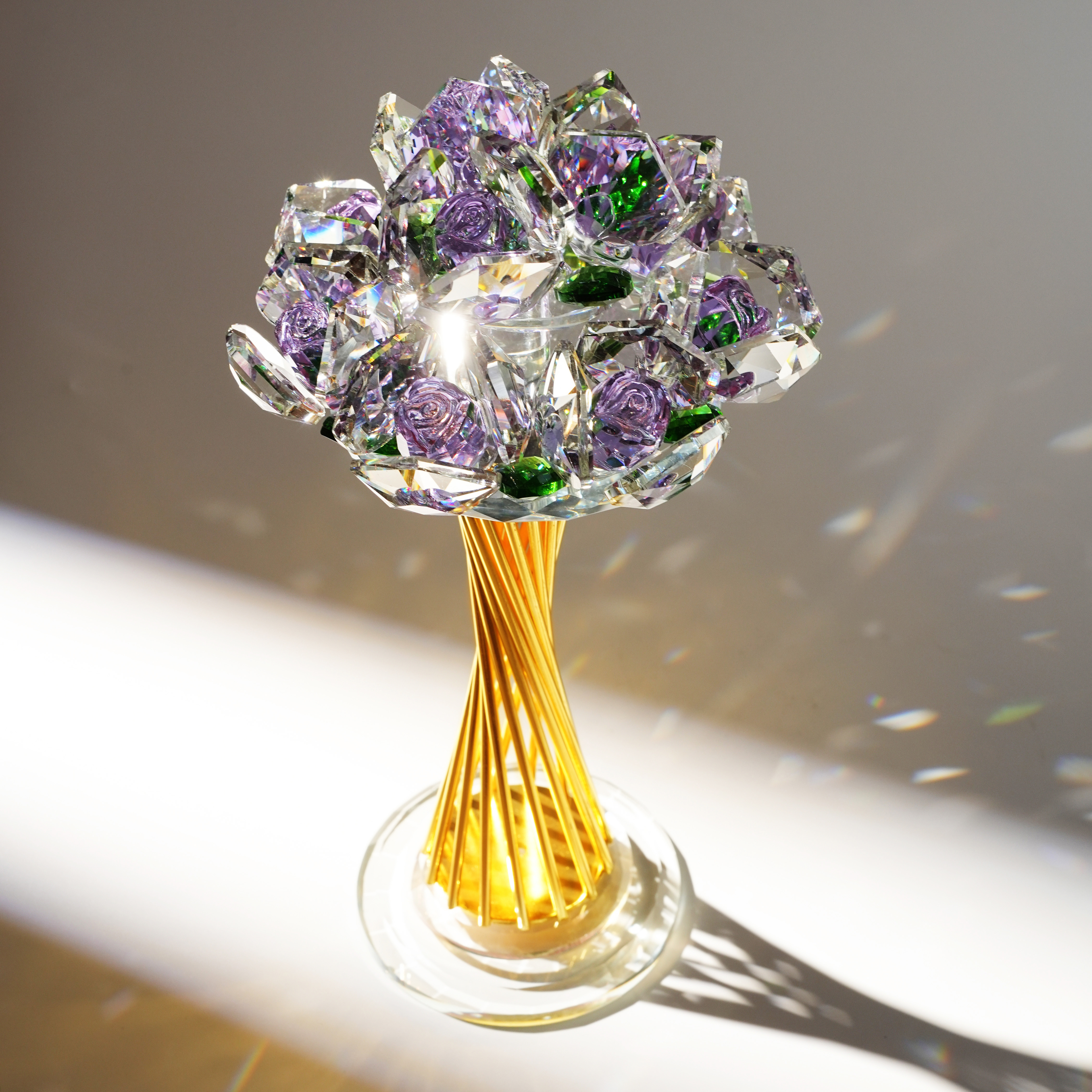 K9水晶紫色旋转小蛮腰玫瑰花家居装饰摆件