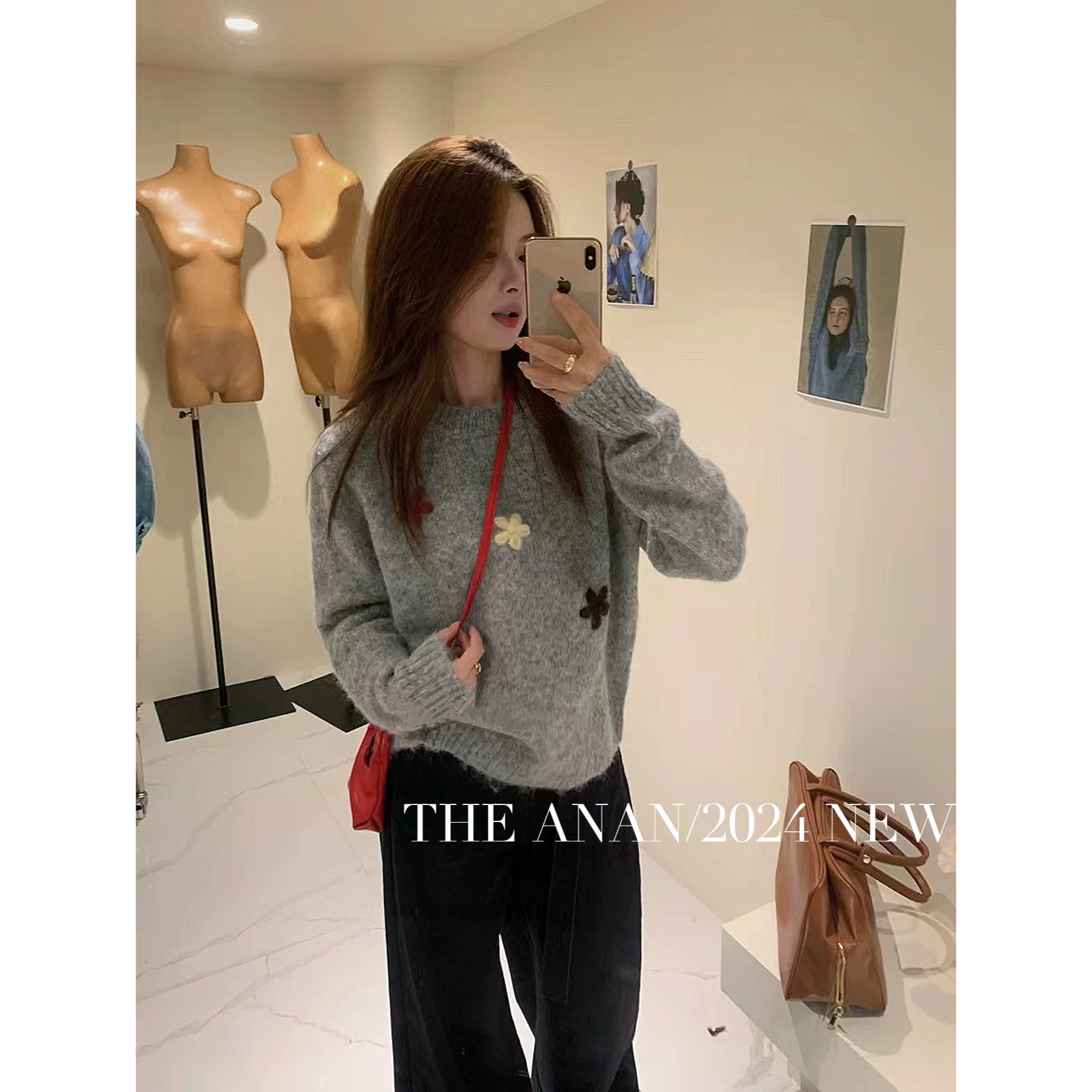 【ANAN】初恋毛衣 圆领套头刺绣慵懒风毛衣ANAN26