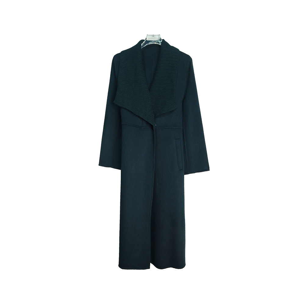 A142【新款】欧美风大V翻领大衣女超长款到脚踝A摆修身毛呢外套