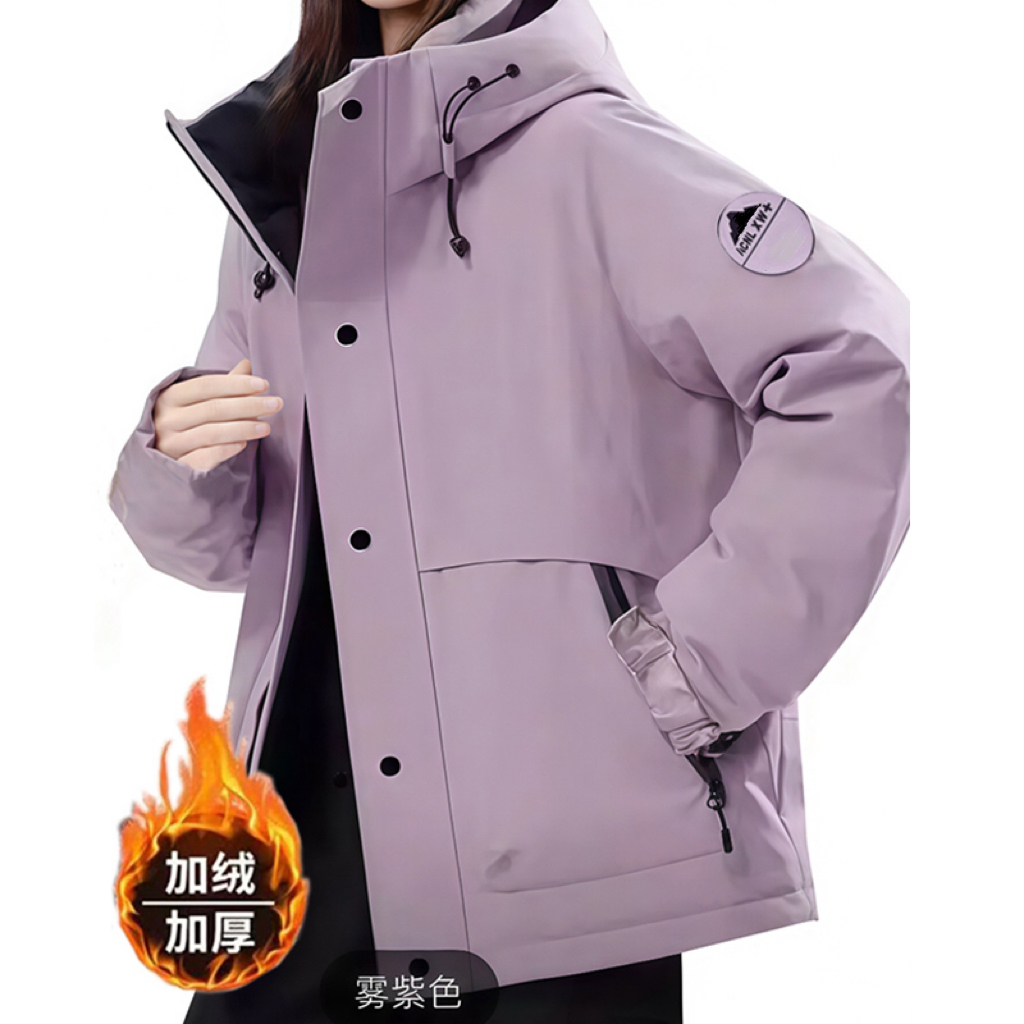 【小火炉大毛冲锋衣】2025冬季新款连帽中长显瘦巨厚百搭外套25126