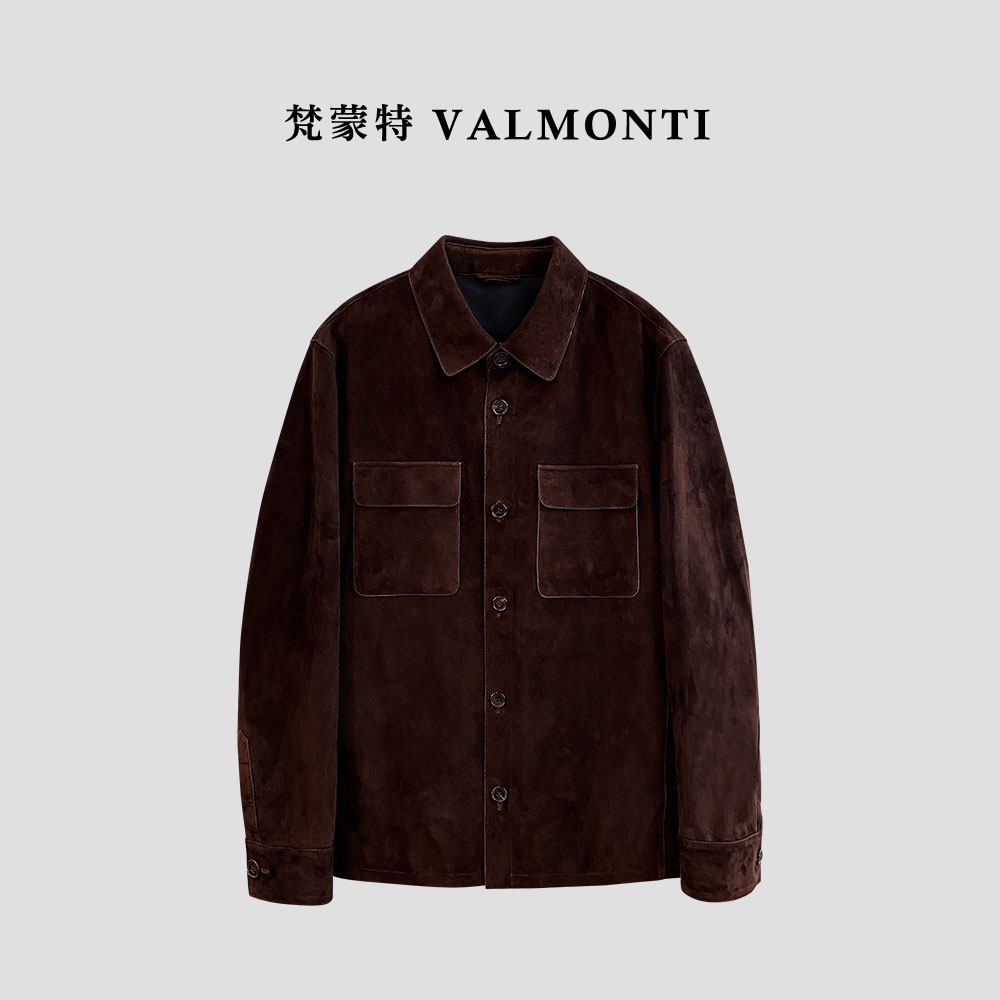 Valmonti肯尼亚混种小山羊男士秋冬长袖休闲衬衫反绒皮衣外套
