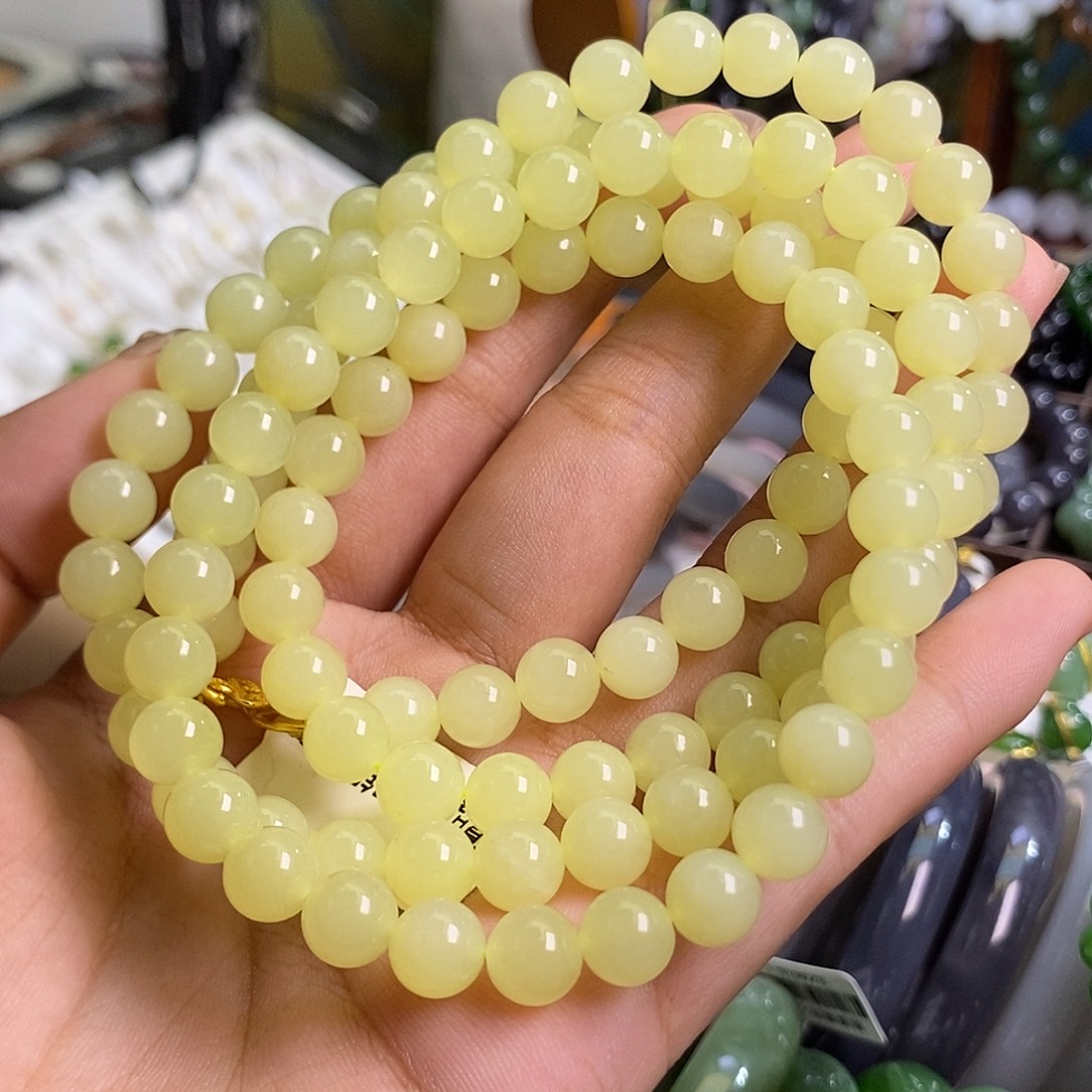 和田玉未镶嵌颈饰黄口特细料老矿料108卡8mm