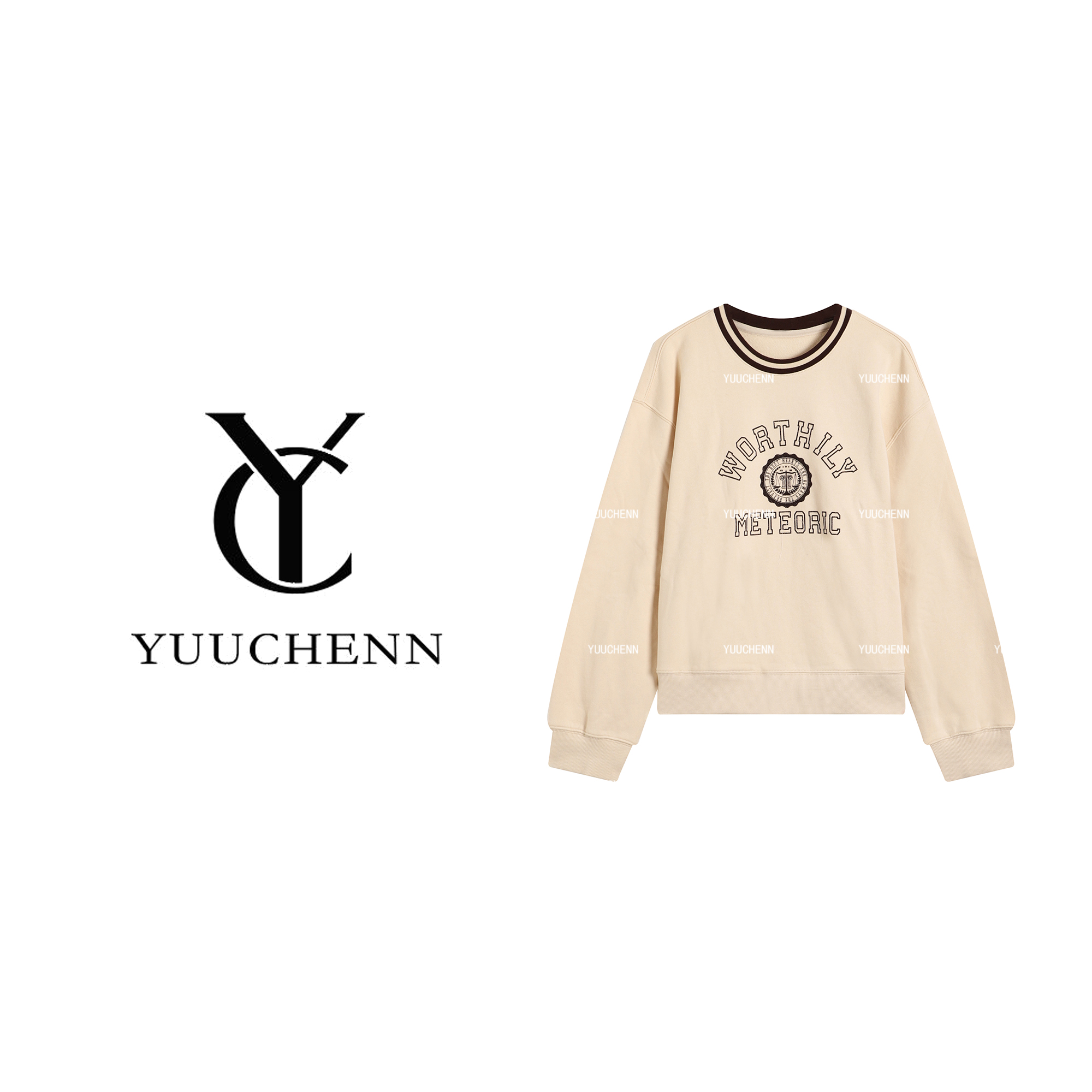 YUUCHENN【美式卫衣】纯棉拼色圆领印花卫衣女秋冬上衣CD2A1711
