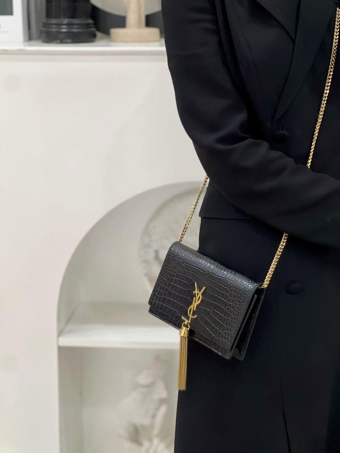 95新 YSL/圣罗兰 ysl 流苏鳄压woc黑金/公价无/甄选