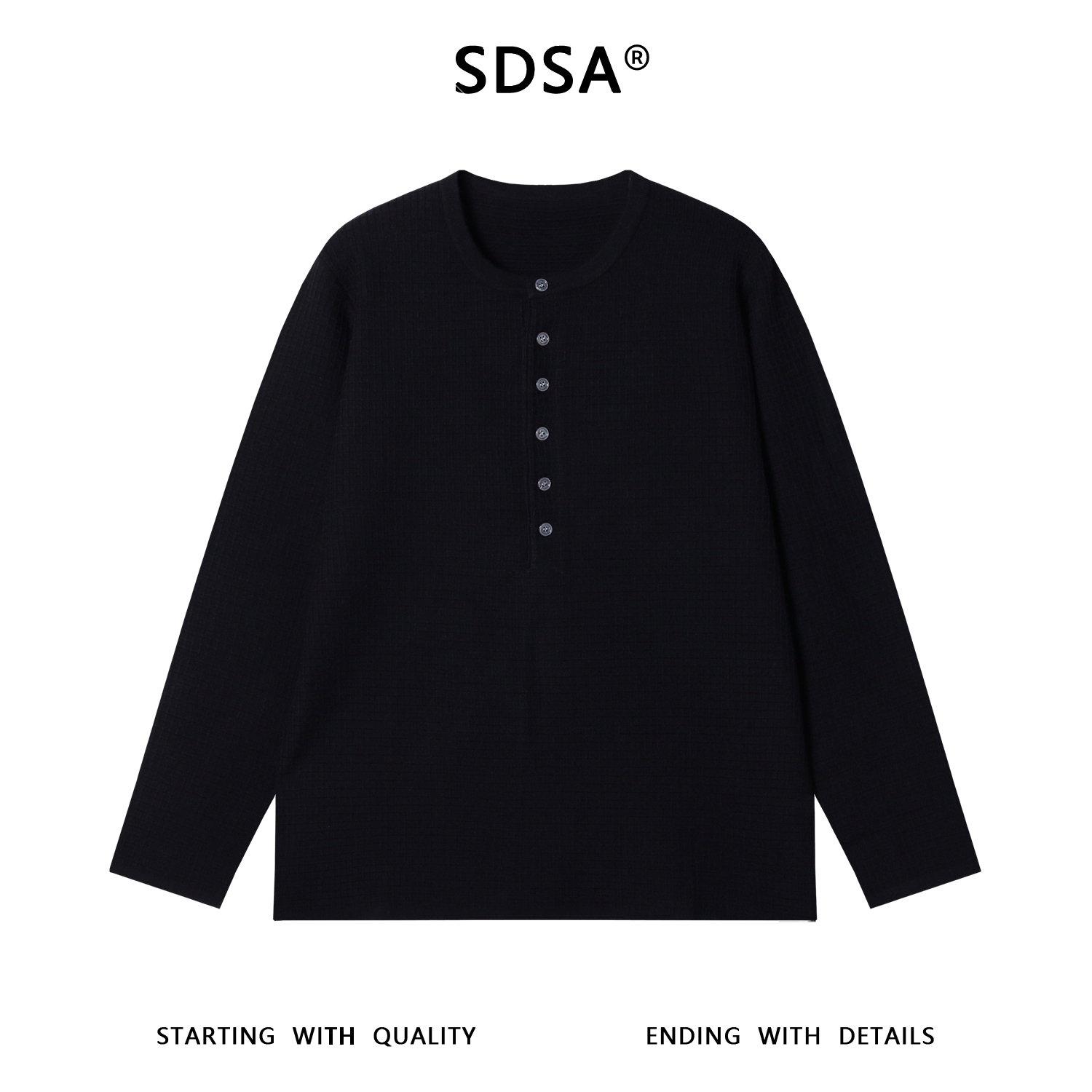 SDSA秋冬新款痞帅男装宽松简约美式小格子半纽扣圆领毛衣百搭简约