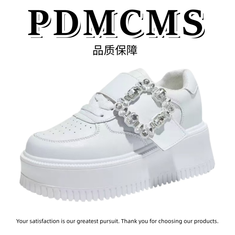 【PDMCMS】7.5CM秋季水钻松糕底厚底女鞋2025小白鞋时尚增高休闲鞋