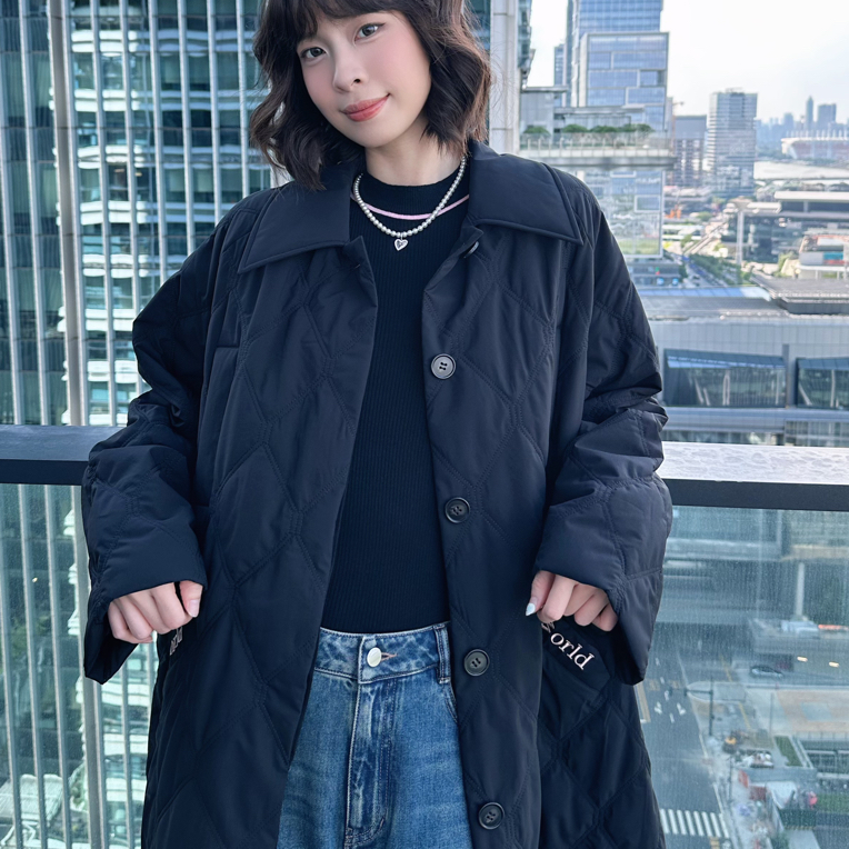 长款菱形格子棉服
