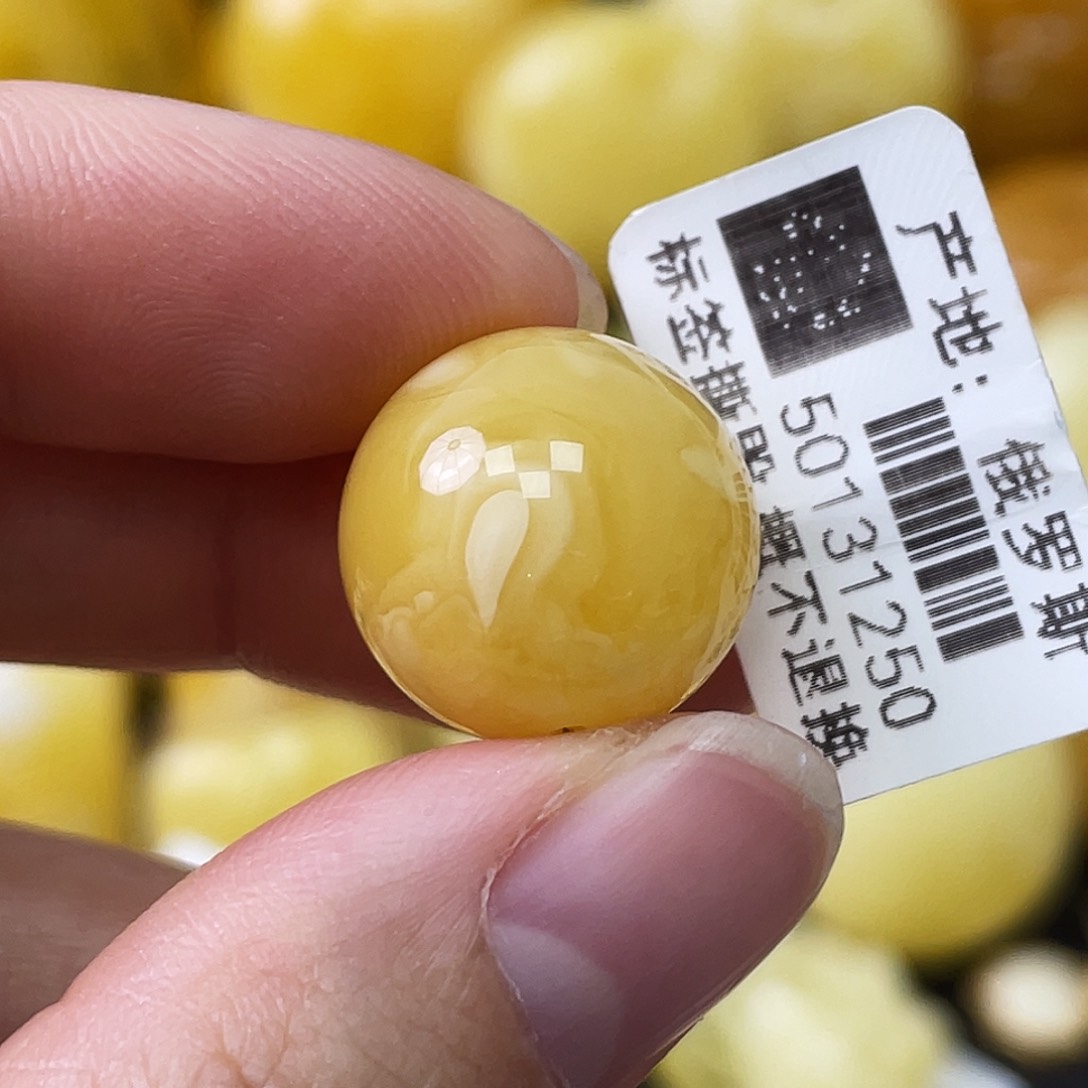 蜜蜡未镶嵌珠宝奇石16mm金瓷白浓蜡妖花