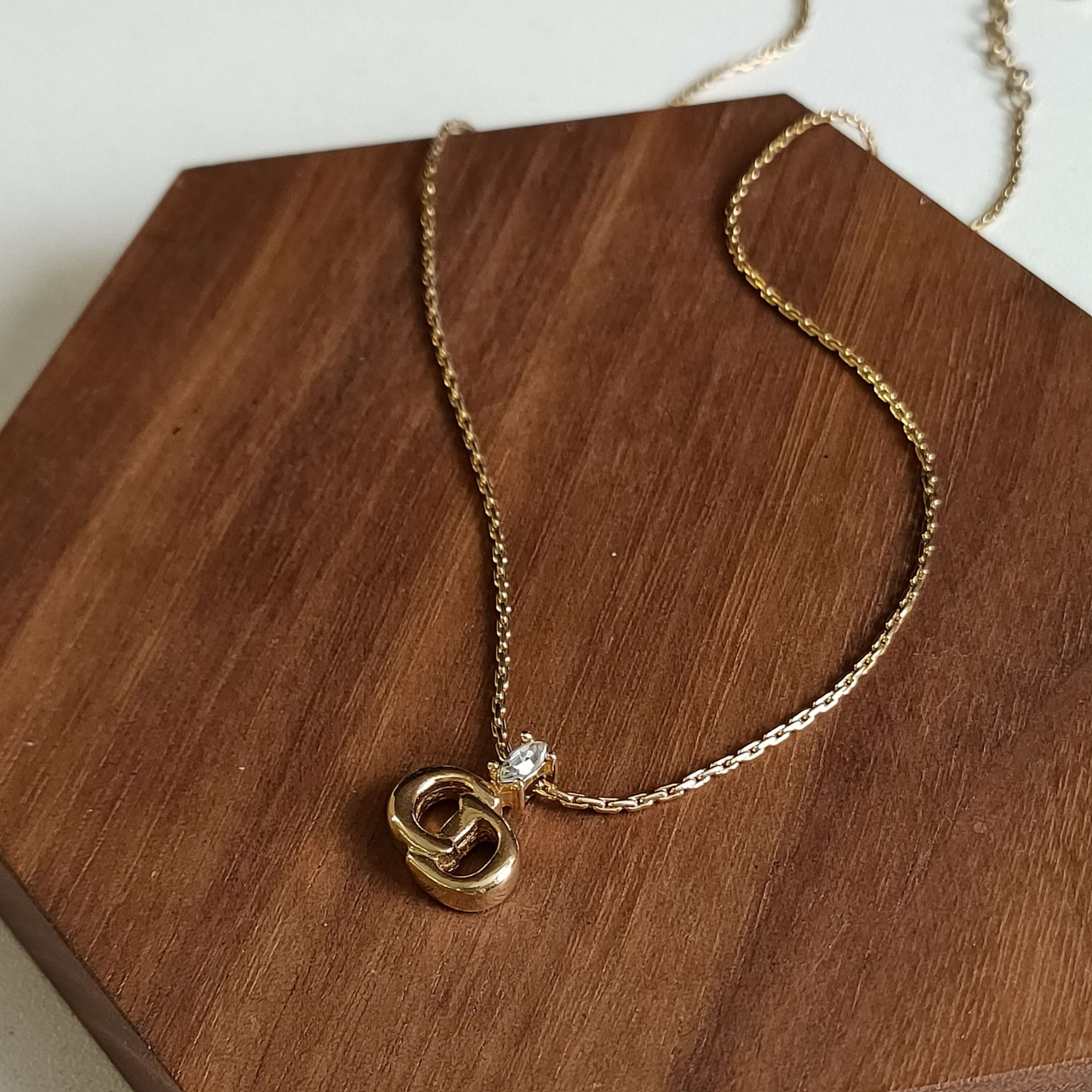 95新 DIOR/迪奥 Azul-Dior 金色单钻CD字母吊坠项链 40324