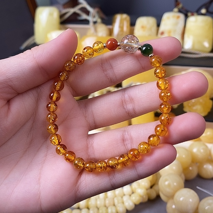 琥珀未镶嵌裸石手串