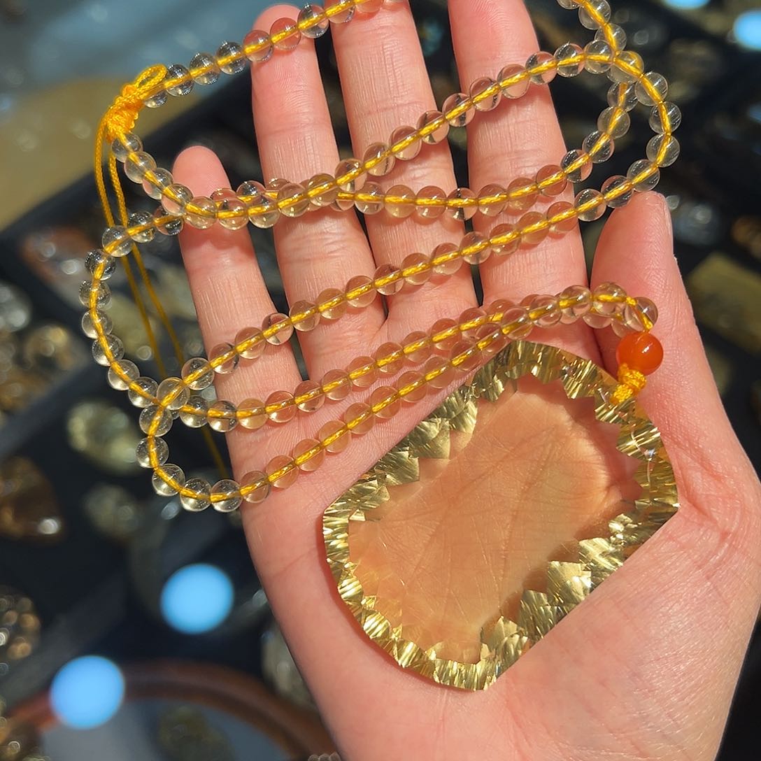 黄晶颈饰未镶嵌吊坠（带链子）