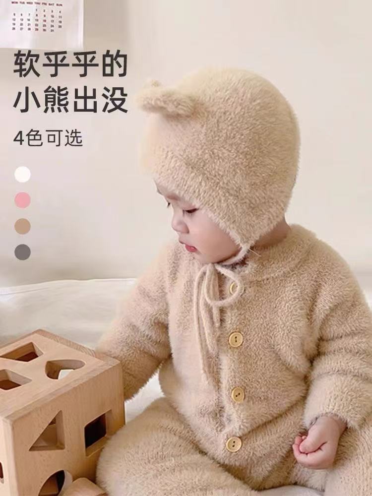 宝宝毛茸茸连体睡衣儿童秋装毛绒小熊衣服超萌婴儿搞笑家居服秋冬