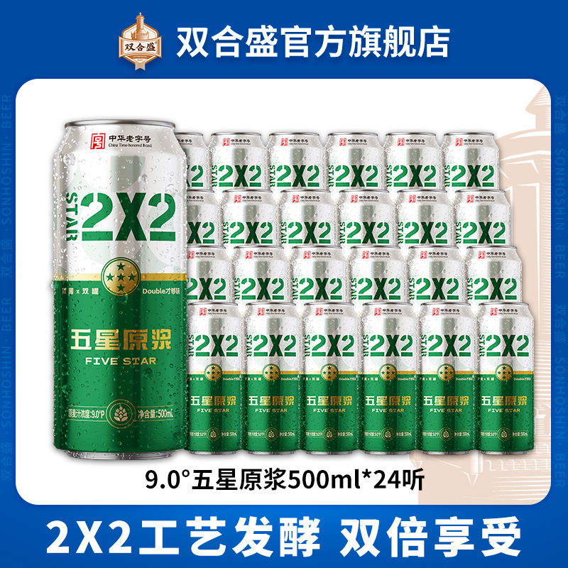 双合盛9°P五星原浆啤酒500ml*24听 中华老字号品牌原浆啤酒