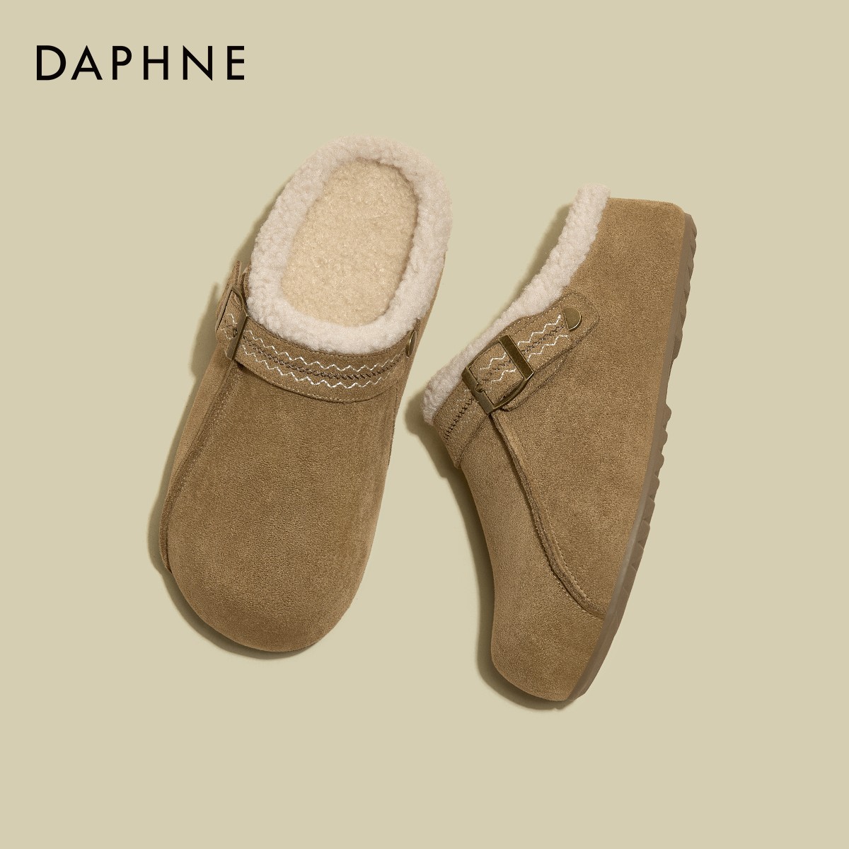 达芙妮复古勃肯鞋女2025秋冬季新款休闲百搭增高包头一脚蹬半拖鞋