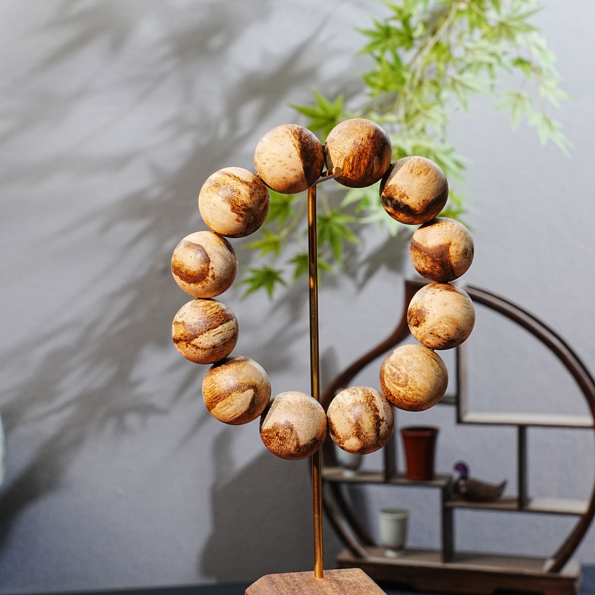 马来西亚树心油虫漏虎斑纹沉香手串 33.24g 250711077 B