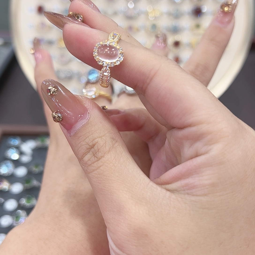 蛇纹石玉戒指银S925镶嵌