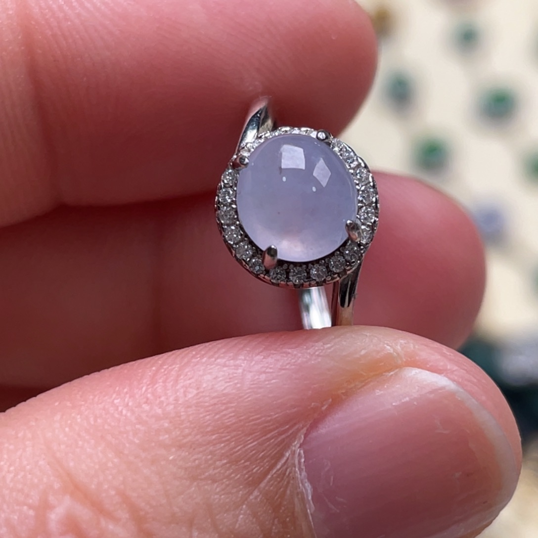 翡翠戒指银S925镶嵌纯天然缅甸翡翠