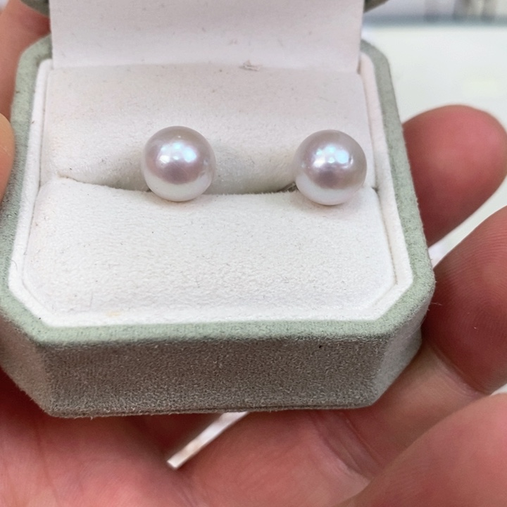 淡水珍珠耳饰银S925镶嵌9-10