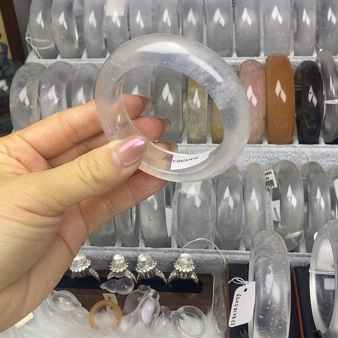 C***石英质玉未镶嵌手镯54.7白冰飘雪冰冰镯4142